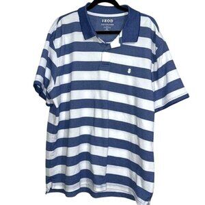 Izod Advantage Performance Natural Stretch Polo Shirt XXL Blue & White Striped